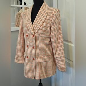 Panama Collection Women Blazer Jacket Orange/Cream Houndstooth UNIQUE Stylish
